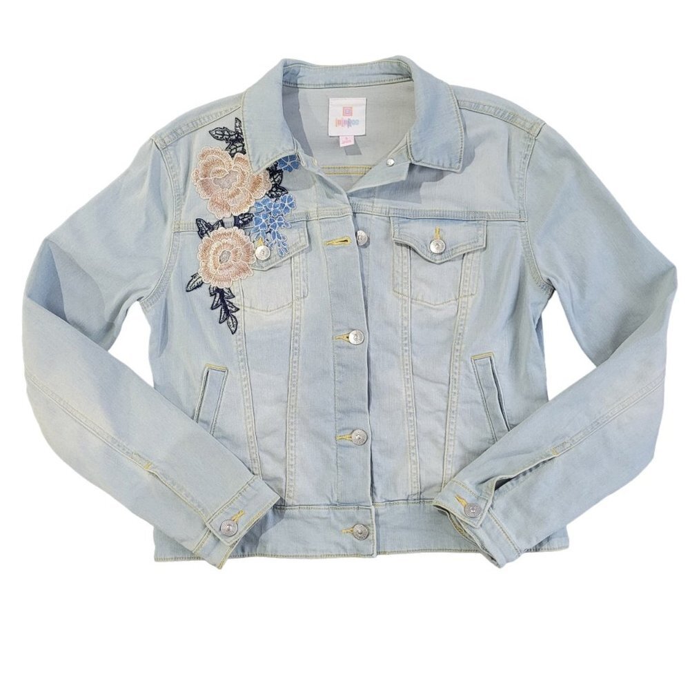 Lularoe Harvey Floral Embroidered Denim Jacket Size S